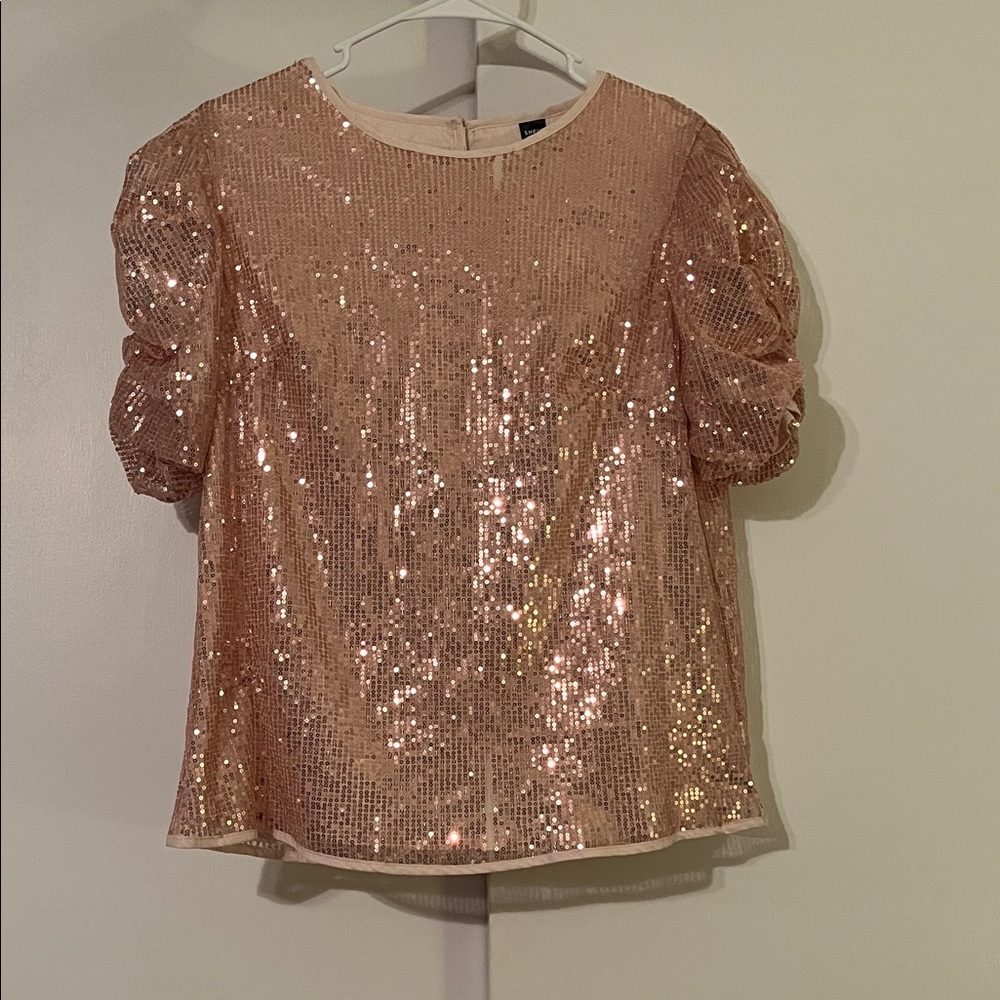 SHEIN Glittering Sequin Puff Sleeve Blouse - Peach